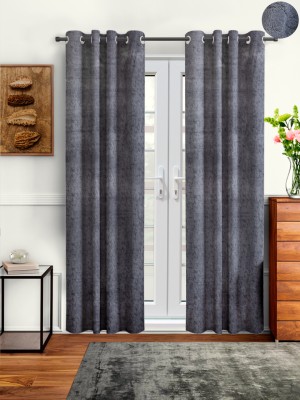 Cortina 210 cm (7 ft) Velvet Room Darkening Door Curtain (Pack Of 2)(Printed, Grey)