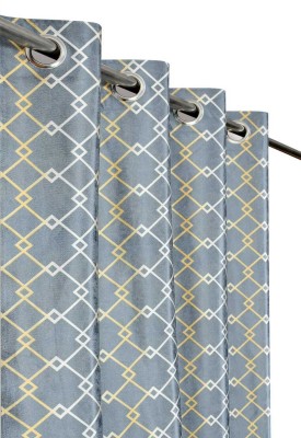 KNIT VIBES 214 cm (7 ft) Polyester Room Darkening Door Curtain (Pack Of 2)(Printed, Sky Blue)