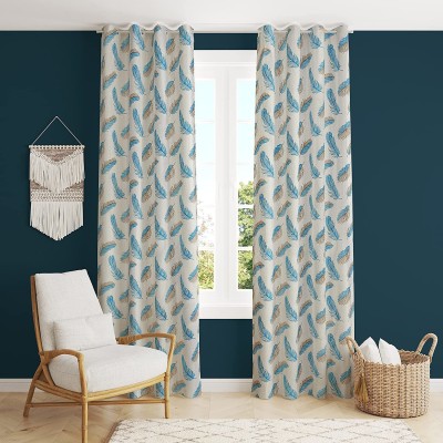 Immix Collections 213 cm (7 ft) Polyester Room Darkening Door Curtain (Pack Of 2)(Printed, Blue)