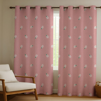 WEAVELINES 213 cm (7 ft) Door Cotton Room Darkening Curtain (Pack Of 2)(Pink & White, Floral)