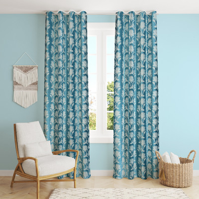 Galaxy Home Decor 153 cm (5 ft) Window Polyester Room Darkening Curtain (Pack Of 2)(Aqua, Floral)