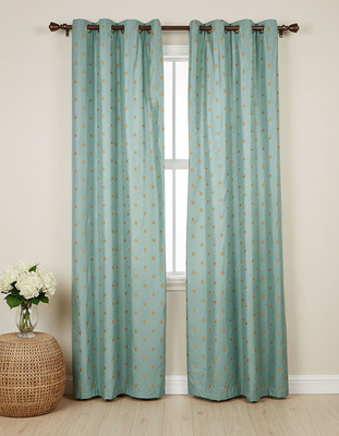 UBH 163 cm (5 ft) Window Polyester Semi Transparent Curtain (Pack Of 2)(Blue, Embroidered)
