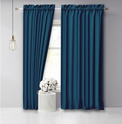 Vargottam 243.84 cm (8 ft) Cotton Room Darkening Long Door Curtain (Pack Of 2)(Solid, Teal Blue)