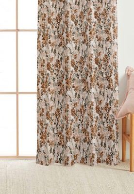 RED RIBBON DECOR 152.4 cm (5 ft) Polyester Room Darkening Window Curtain (Pack Of 4)(Floral, Brown)