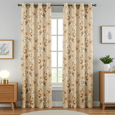 Kraftiq Homes 152 cm (5 ft) Window Polyester Blackout Curtain (Pack Of 2)(Gold Orchid, Floral)
