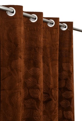 FABDRAPE 274.32 cm (9 ft) Velvet Room Darkening Long Door Curtain (Pack Of 2)(Self Design, Brown)