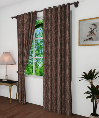 PINK PARROT 219 cm (7 ft) Door Polyester Semi Transparent Curtain (Pack Of 2)(light coffee, Solid)
