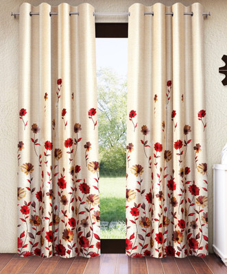 Home Sizzler 153 cm (5 ft) Polyester Semi Transparent Window Curtain (Pack Of 2)(Printed, Maroon)