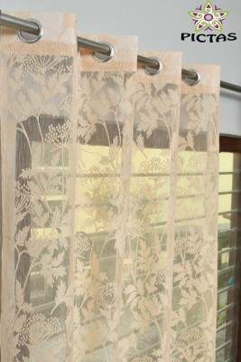 PICTAS 155 cm (5 ft) Net Semi Transparent Window Curtain Single Curtain(Floral, Cream)