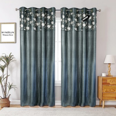 WINNSUN 214 cm (7 ft) Polyester Semi Transparent Door Curtain (Pack Of 2)(Floral, Grey)