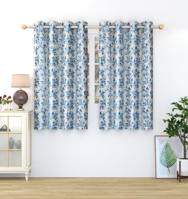 Homefab India 152.4 cm (5 ft) Polyester Room Darkening Window Curtain (Pack Of 2)(Floral, Blue)