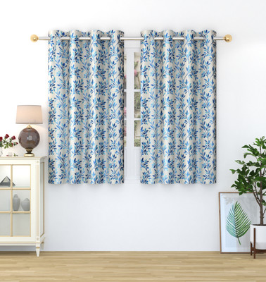 Homefab India 152.4 cm (5 ft) Polyester Semi Transparent Window Curtain (Pack Of 2)(Floral, Blue)