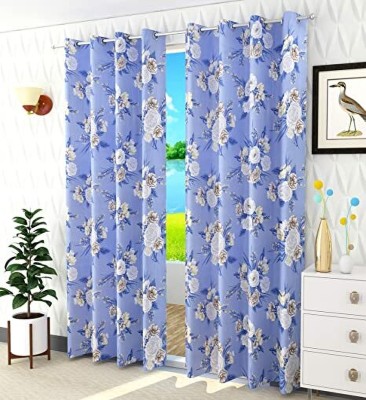 Radha Enterprises 213 cm (7 ft) Polyester Semi Transparent Door Curtain (Pack Of 2)(Floral, Blue)