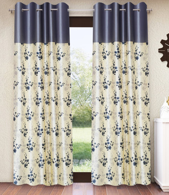Home Sizzler 213 cm (7 ft) Door Polyester Semi Transparent Curtain (Pack Of 2)(Grey, Floral)