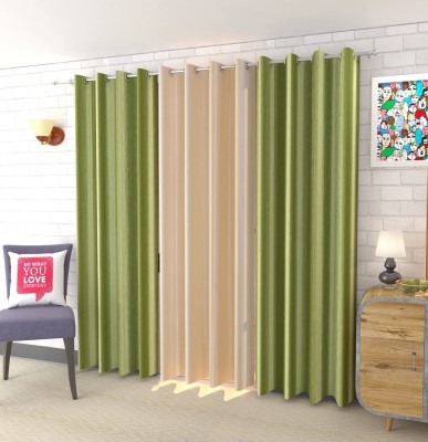 FUNFLIP 213.5 cm (7 ft) Polyester Room Darkening Door Curtain (Pack Of 3)(Plain, Light Green,Beige)