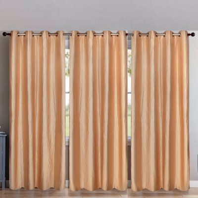 Kanodia Poly Fab 213 cm (7 ft) Polyester Room Darkening Door Curtain (Pack Of 3)(Solid, Gold)