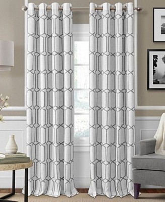 RD 154 cm (5 ft) Polyester Room Darkening Window Curtain (Pack Of 2)(Geometric, White)
