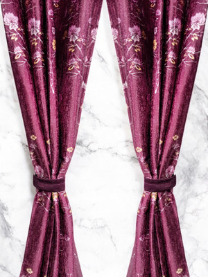 hyponicaim 152 cm (5 ft) Window Polyester, Silk Room Darkening Curtain (Pack Of 2)(Purple, Floral)