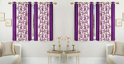 N2C Home 152 cm (5 ft) Polyester Semi Transparent Window Curtain (Pack Of 4)(Floral, Purple)