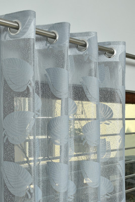 Rashee Creations 153 cm (5 ft) Net Transparent Window Curtain Single Curtain(Printed, Grey)
