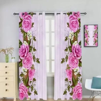 Khwaish Creation 213 cm (7 ft) Polyester Room Darkening Door Curtain (Pack Of 2)(Self Design, Pink Green)