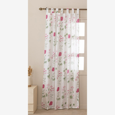 HOMEMONDE 304.8 cm (10 ft) Long Door Cotton Transparent Curtain Single Curtain(Pink Floral, Printed)