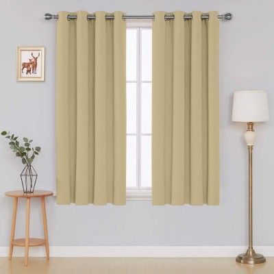 Divine Casa 152 cm (5 ft) Polyester Blackout Window Curtain (Pack Of 2)(Solid, Beige)