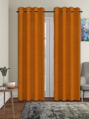 Trance Home Linen 274.32 cm (9 ft) Cotton Semi Transparent Long Door Curtain (Pack Of 2)(Plain, Mustard)