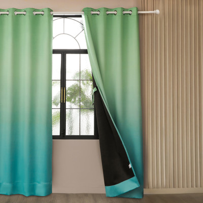 Story@home 215 cm (7 ft) Door Polyester Blackout Curtain Single Curtain(Blue, Green, Printed)