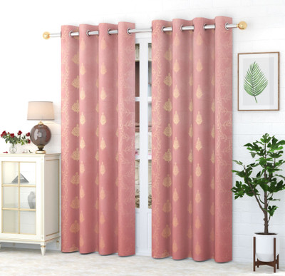Drape And Decor 274.32 cm (9 ft) Long Door Velvet Room Darkening Curtain (Pack Of 2)(Pink, Self Design)
