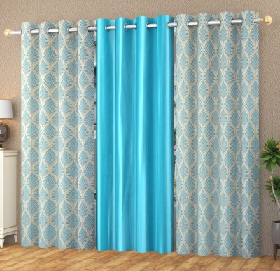 Yarnis 152 cm (5 ft) Polyester Semi Transparent Window Curtain (Pack Of 3)(Floral, Aqua Blue)