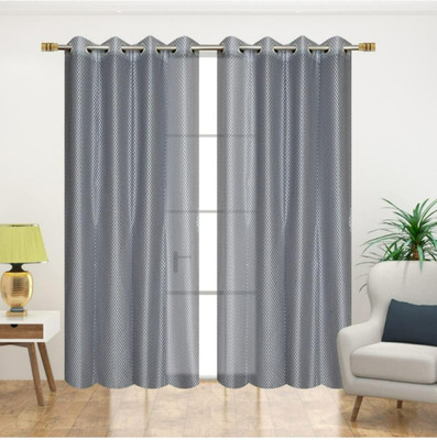 Urban Arts 213 cm (7 ft) Door Polyester Semi Transparent Curtain (Pack Of 2)(Grey, Embroidered)