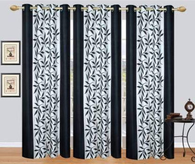 Adimanav 213.36 cm (7 ft) Door Polyester Semi Transparent Curtain (Pack Of 3)(Black, Floral)