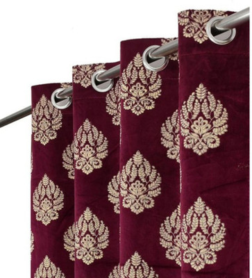 FABREEVA 243.84 cm (8 ft) Shower Velvet Room Darkening Curtain (Pack Of 2)(Wine, Self Design)
