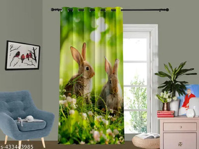 nobel fab 154 cm (5 ft) Window Polyester Room Darkening Curtain Single Curtain(Green, Animal)