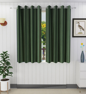 Panipat Textile Hub 152.4 cm (5 ft) Polyester Window Curtain (Pack Of 2)(Solid, Green)