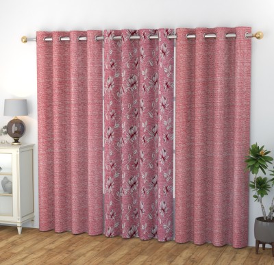 Impression Hut 274 cm (9 ft) Polyester Room Darkening Long Door Curtain (Pack Of 3)(Floral, Maroon)