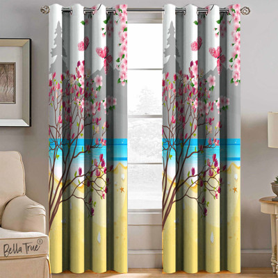 BELLA TRUE 213 cm (7 ft) Polyester Semi Transparent Door Curtain (Pack Of 2)(Printed, Multicolor)