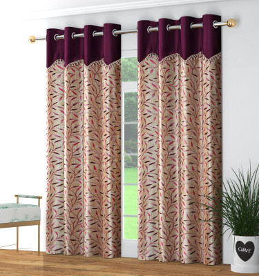Galaxy Drape 213 cm (7 ft) Door Polyester Semi Transparent Curtain (Pack Of 2)(Wine, Floral)