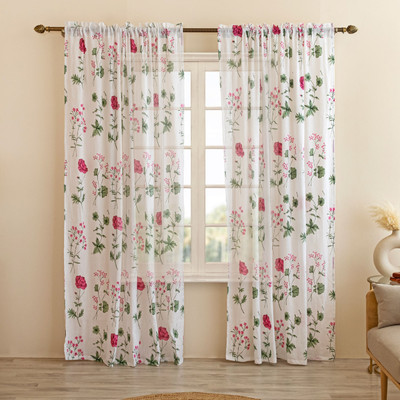 HOMEMONDE 213 cm (7 ft) Door Cotton Transparent Curtain (Pack Of 2)(Floral - Multicolor, Striped)