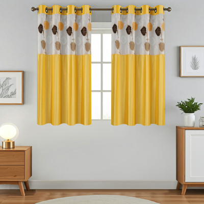 Homefab India 152.5 cm (5 ft) Polyester Semi Transparent Window Curtain (Pack Of 2)(Floral, Yellow)