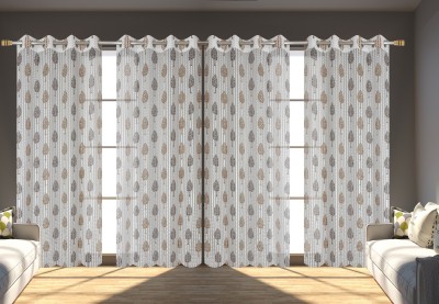 Panipat Textile Hub 153 cm (5 ft) Tissue Semi Transparent Window Curtain (Pack Of 4)(Striped, Brown)