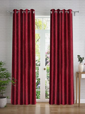 Cortina 210 cm (7 ft) Polyester Room Darkening Door Curtain (Pack Of 2)(Floral, Maroon)