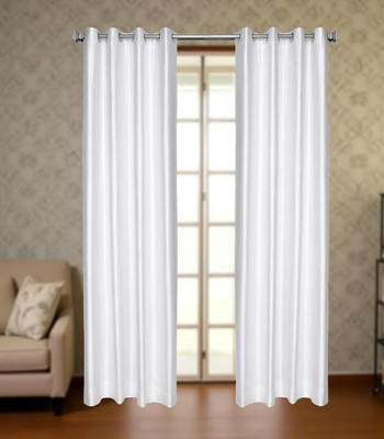 Home Stylish 152 cm (5 ft) Window Polyester Room Darkening Curtain (Pack Of 2)(White, Solid)