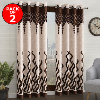 Story@home 215 cm (7 ft) Door Polyester Semi Transparent Curtain (Pack Of 2)(Brown, Beige, Printed)