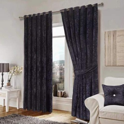 GD Home Fabric 274.32 cm (9 ft) Velvet Blackout Long Door Curtain (Pack Of 2)(Solid, Black)