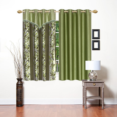 Stella Creations 154 cm (5 ft) Polyester Semi Transparent Window Curtain (Pack Of 2)(Printed, Green)