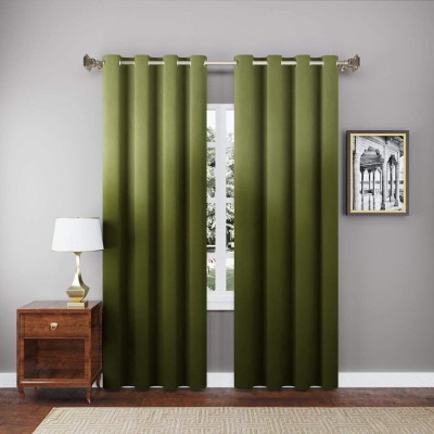 GD Home Fabric 274.32 cm (9 ft) Velvet Blackout Long Door Curtain (Pack Of 2)(Solid, Green)