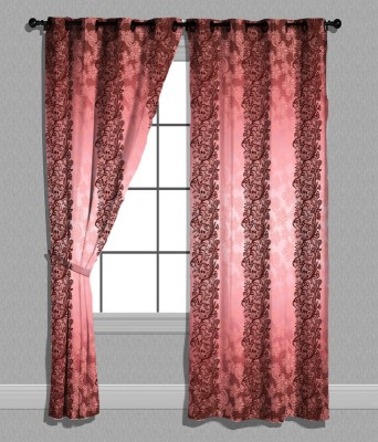 Frizty 274.32 cm (9 ft) Velvet Room Darkening Long Door Curtain (Pack Of 2)(Printed, Pink & Maroon)