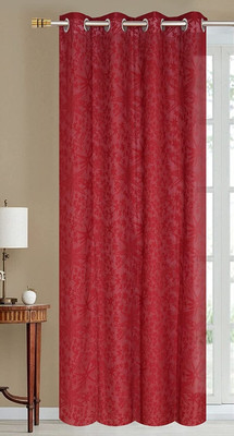 REHAAN 153 cm (5 ft) Polyester Semi Transparent Window Curtain Single Curtain(Self Design, Maroon)